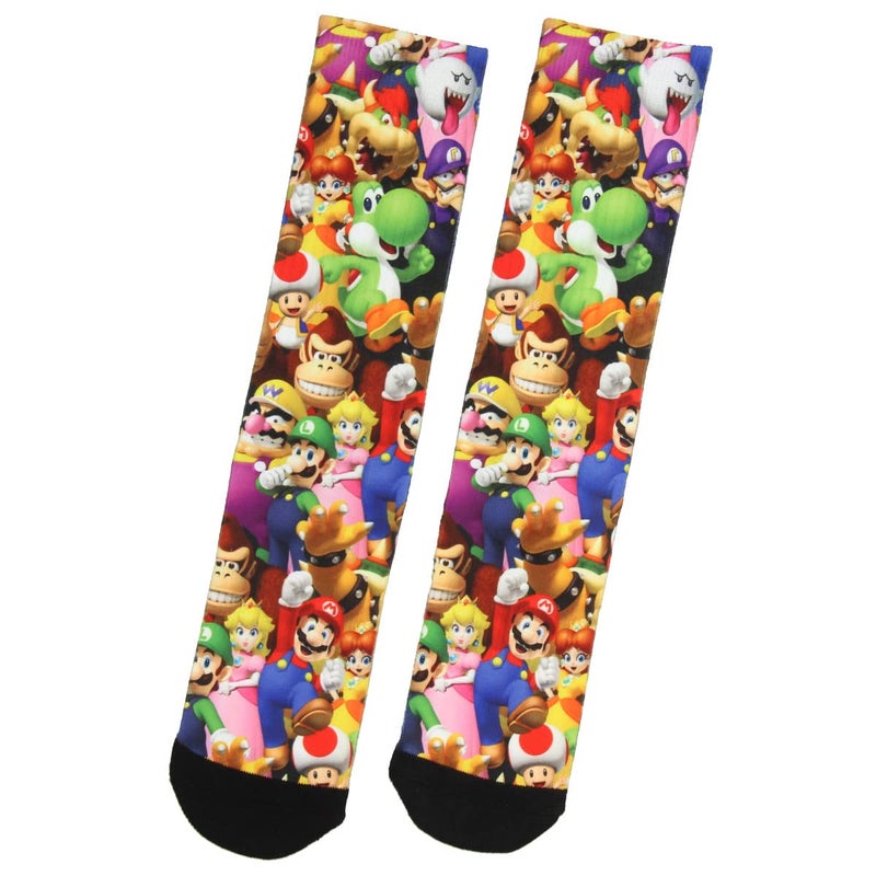 Bioworld Nintendo Mario Bros. Collage Group Photo Premium Sublimated Crew Socks 10-13 - Image 4