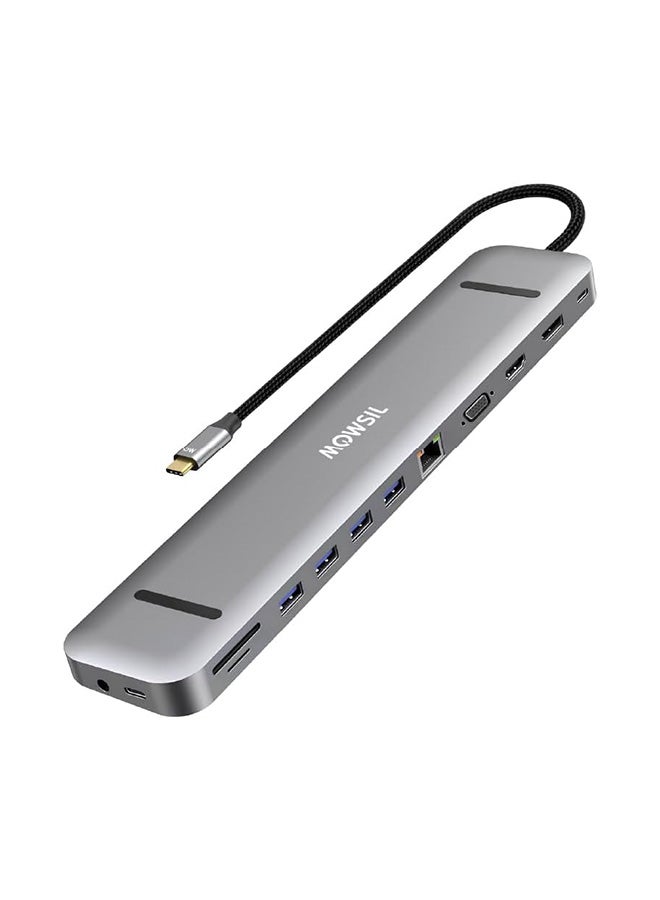 MOWSIL Mowsil 13 in 1 USB C Docking Station with 100W PD Charging(65W for PC), 1 HDMI, Display Port, Ethernet, TF/SD Card Reader, 3.5mm Audio Jack and 4 USB 3.0, Type C Dock for Windows, Mac OS - Image 1