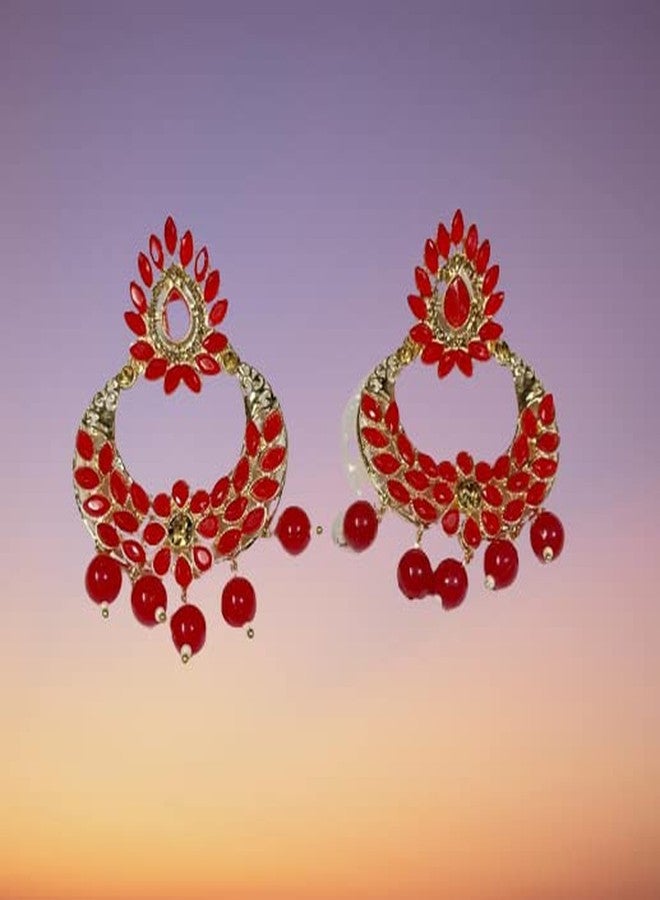 Bhumi Creation Ethnic Meenakari Kundan Chaand Traditional Earrings for Women and Girls Alloy Chandbali Earring - Image 3