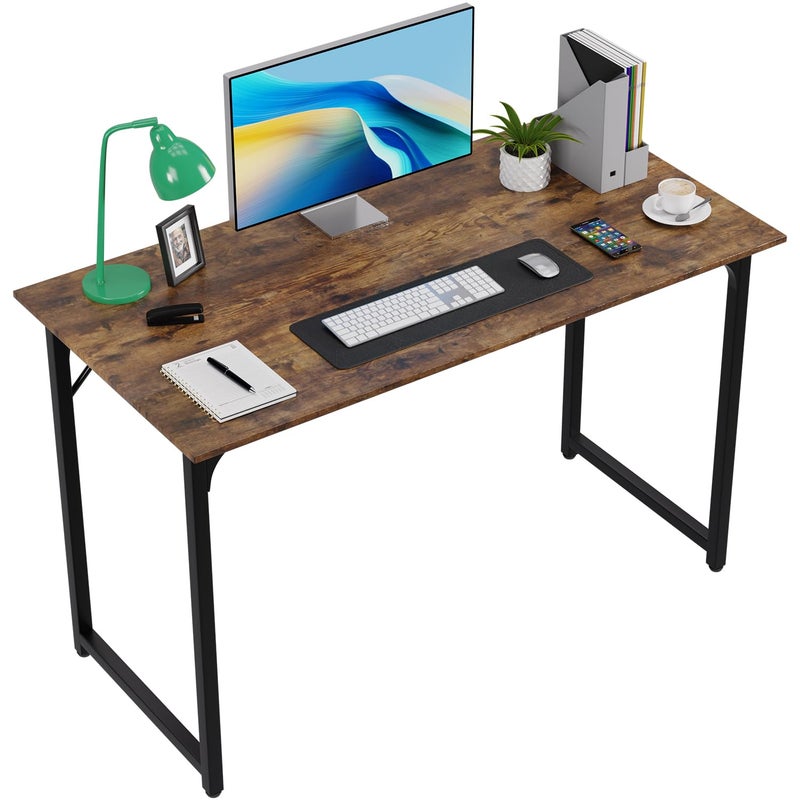FDW 47 inches Computer DeskHome Office DeskWriting Study TableModern Simple Style PC Desk with Metal FrameBrown