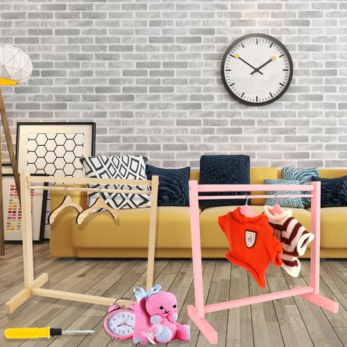 Flahard 26 Pcs Wood Doll Garment Rack with Wooden Clothes Hanger Mini Wooden Girl Doll Clothes Hanger Organizer Storage Shelf for 18 Inch Girl Doll Clothes Baby Dollhouse Color Set 2 - Image 5