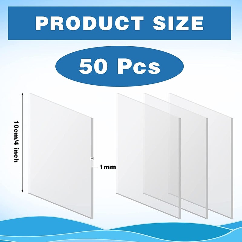 TPGP Thrseely 50PCS Clear Square Acrylic Sheets - 4 Inch Blanks for DIY Projects - Image 2