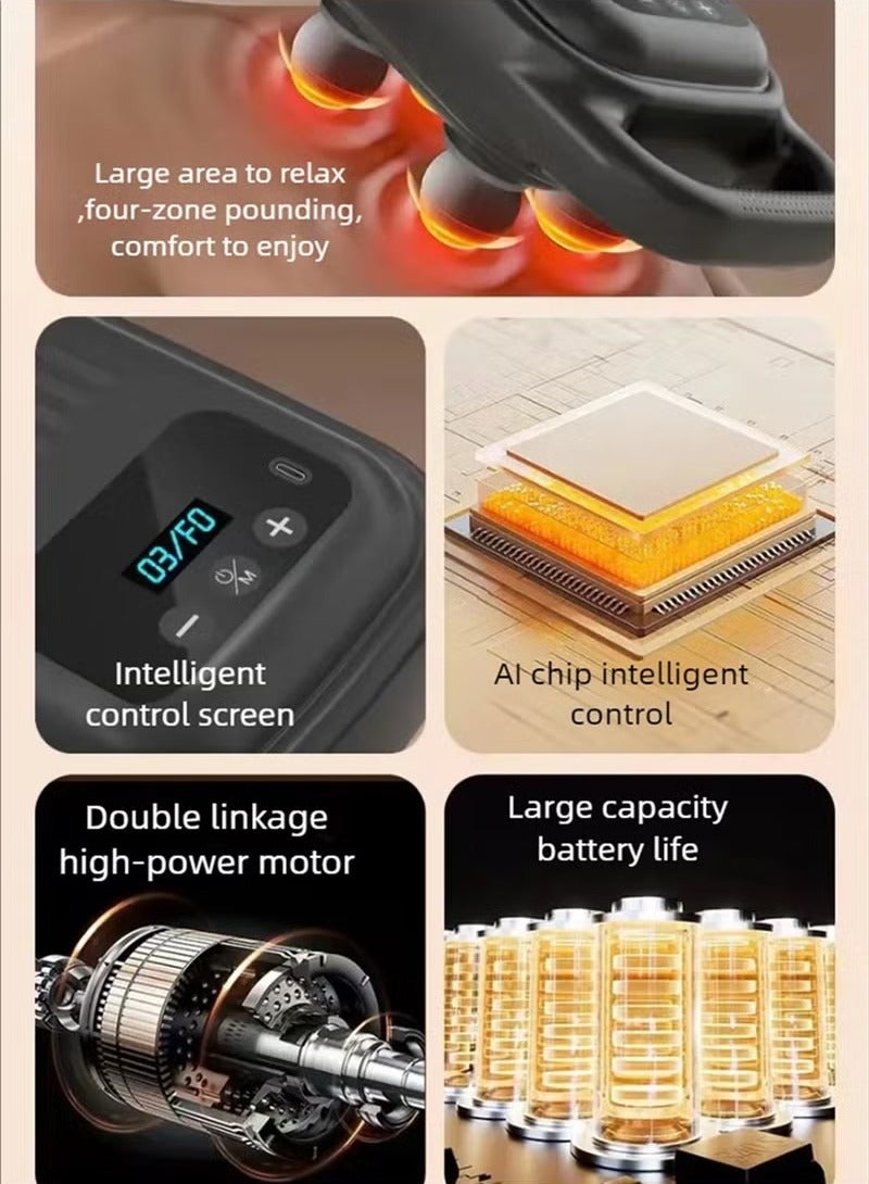 جهاز تدليك بـ4 رؤوس، جهاز تدليك الانسجة العميقة مع 4 مستويات كثافة للتدليك، رؤوس وطبق تدليك قابل للاستبدال، اداة تدليك كهربائية للظهر والكتف والرقبة مؤهلة - Image 4