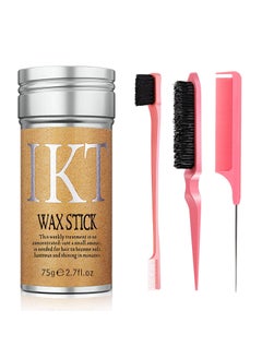 Shiyalan Pink Edge Brush 4 Pcs, Hair Wax Stick for Flyaway, Slick Back Hair Brush for Smooth, Teasing Brush for Add Volume, Rat Tail Combs for Parting 
