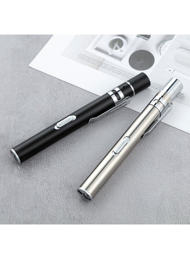 Medical USB Rechargeable Flashlight Rear-press Flashlight Yellow And White Dual-light Oral Lamp Pupil Pen Dual-light Morning Inspection Le-Color:Black Double Lights With Scale - Image 5