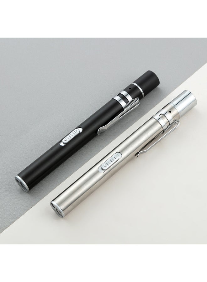Medical USB Rechargeable Flashlight Rear-press Flashlight Yellow And White Dual-light Oral Lamp Pupil Pen Dual-light Morning Inspection Le-Color:Black Double Lights With Scale - Image 3