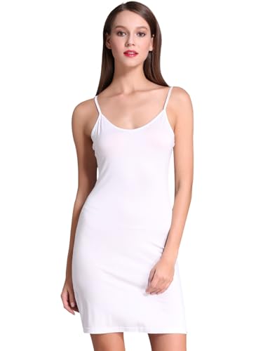 Coreal Full Slip For Women Under Dress Adjustable Spaghetti Strap Knee Length Slips Undergarment Nightwear White - Image 5