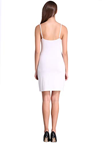 Coreal Full Slip For Women Under Dress Adjustable Spaghetti Strap Knee Length Slips Undergarment Nightwear White - Image 4