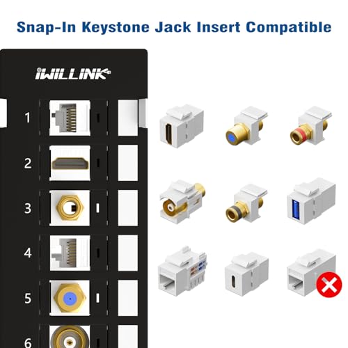 Iwillink Blank 12-Port Keystone Patch Panel with 89D Wall Mount Bracket, Versatile Vertical/Horizontal Installation, Includes 6 Blank Keystone Inserts for Custom Configurations - Image 2