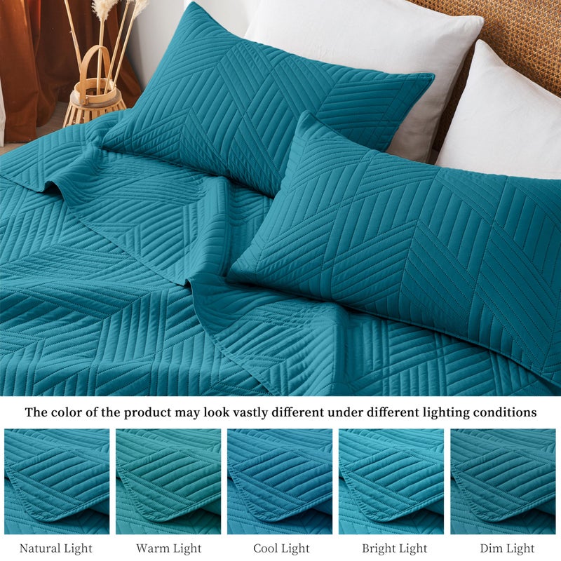 Davulos Full/Queen Quilt Set in Teal, Soft Reversible Microfiber Bedspread for All-Season Use, Lightweight Coverlet with Modern Geometric Pattern (1 Quilt, 2 Pillow Shams) - Image 5