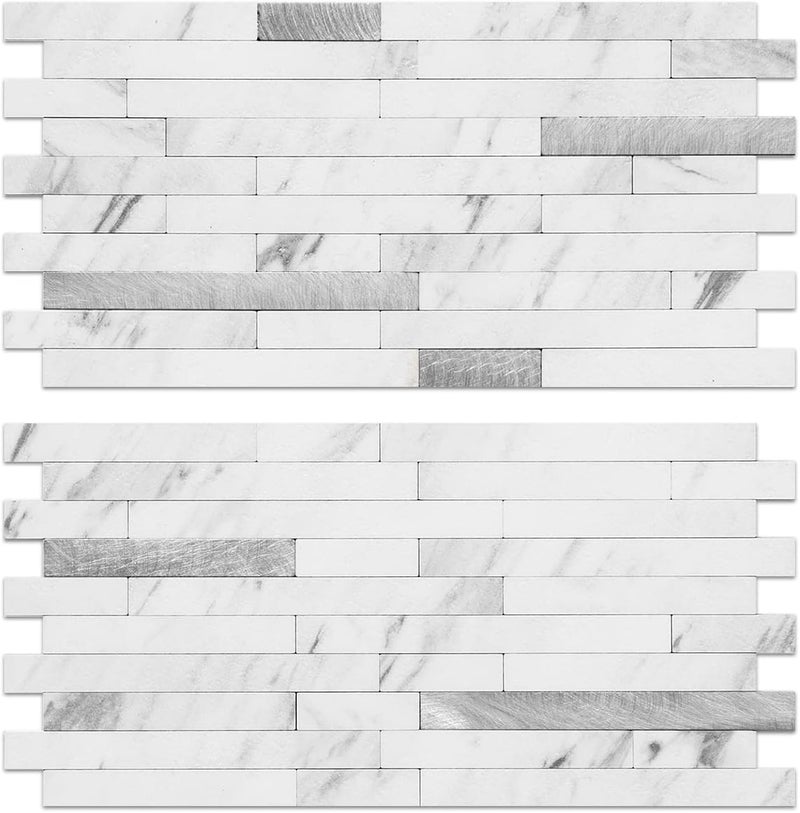 AULIGET 40 Sheets Faux Stone Peel and Stick Backsplash, White Marble Look PVC Wall Tiles Stick on Backsplash for Kitchen - Image 1