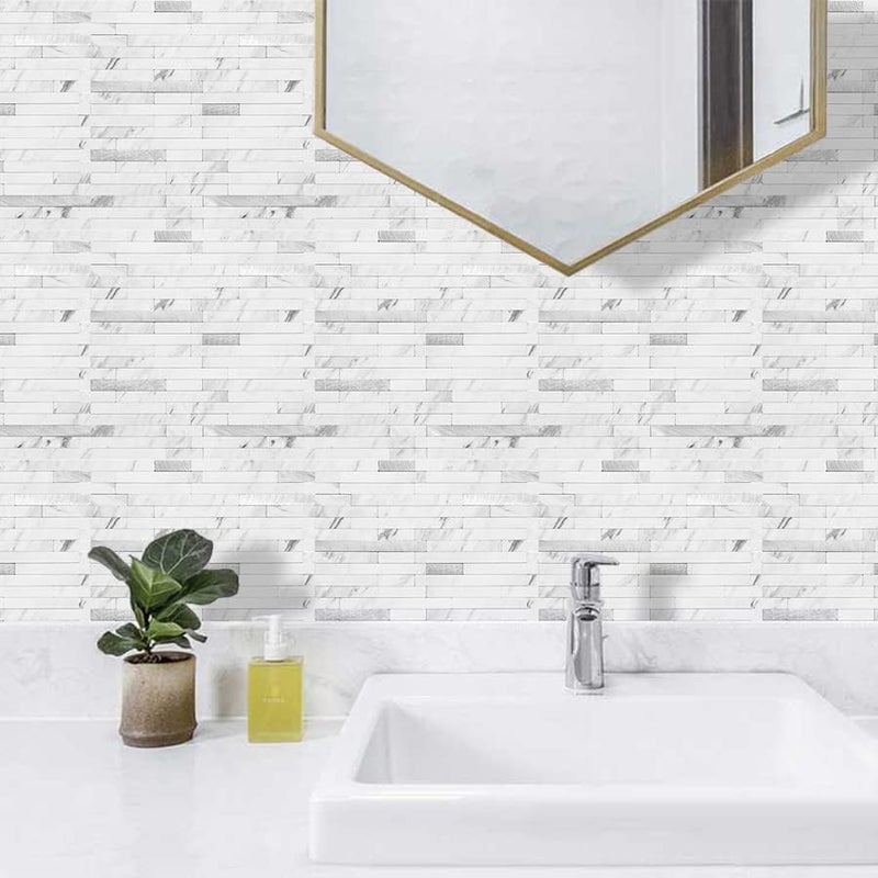 AULIGET 40 Sheets Faux Stone Peel and Stick Backsplash, White Marble Look PVC Wall Tiles Stick on Backsplash for Kitchen - Image 4