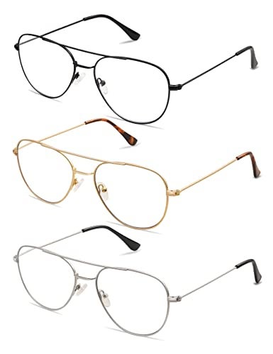 AMOMOMA 3-Pack Retro Aviator Reading Glasses for Men Women Trendy Square Blue Light Blocking Computer Readers Metal AM6092 Mix (+1.5 Magnification Strength) - Image 4