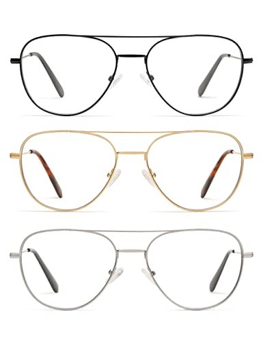 AMOMOMA 3-Pack Retro Aviator Reading Glasses for Men Women Trendy Square Blue Light Blocking Computer Readers Metal AM6092 Mix (+1.5 Magnification Strength) - Image 1