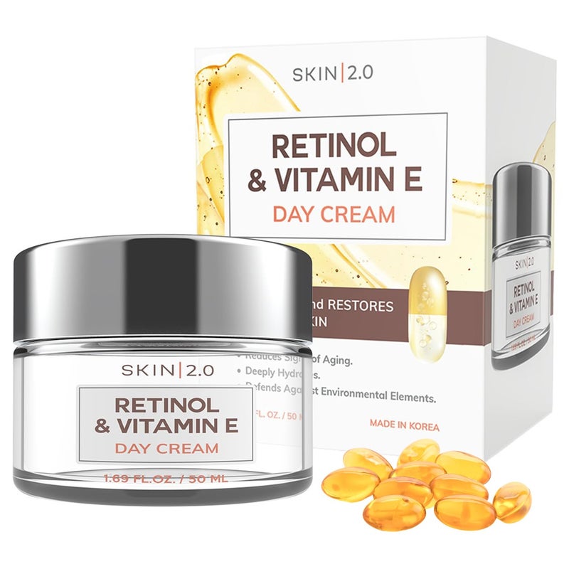 Skin 2.0 مرطب وجه ريتينول وفيتامين E مختبر من قبل أطباء الجلدية مرطب يعيد ترميم البشرة المتضررة من الشمس مضاد للشيخوخة يقلل من آثار حب الشباب جمال نظيف خالي من القسوة العناية بالبشرة الكورية 169 أونصة سائلة
