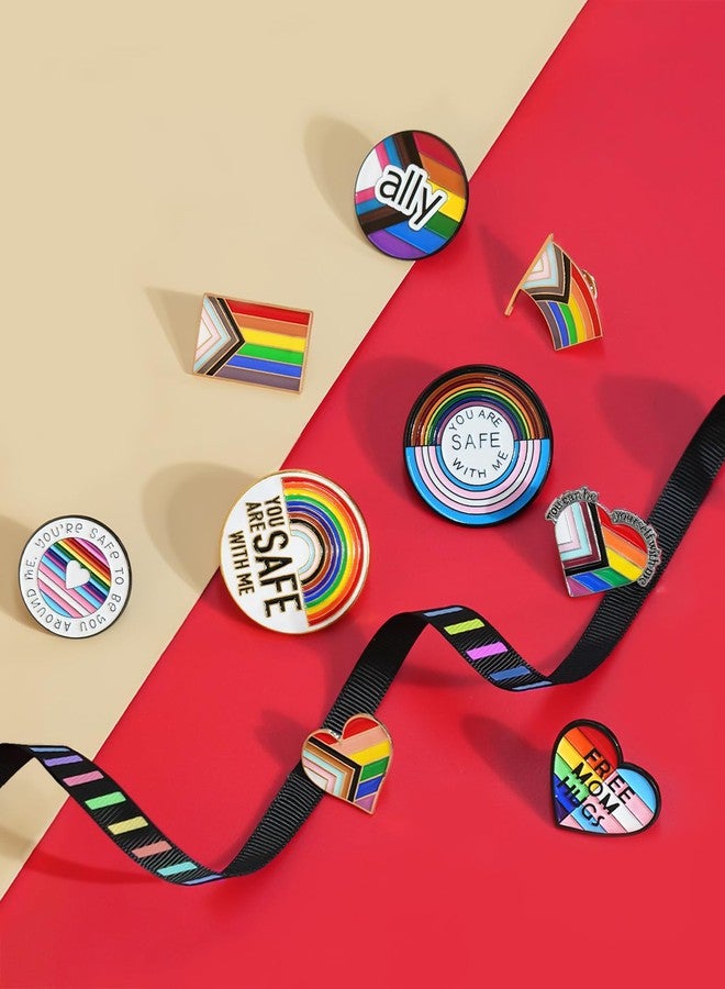 Nylry LGBTQ Pride Pins Set Pride Ally Pin You are Safe with Me Pin Rainbow Pins Bulk LGBT Trans Flag Enamel Pin Rainbow Brooch for Backpacks LGBT Gay Lesbian Trans Accessories-9 - Image 2