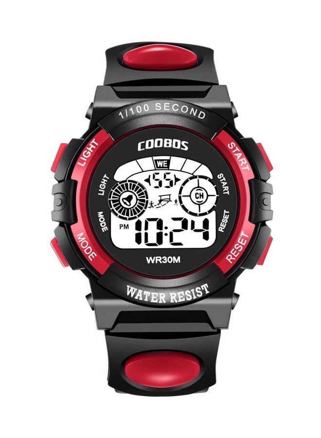 COOBOS Kids Water Resistant Rubber Digital Watch Black/Red - Image 1