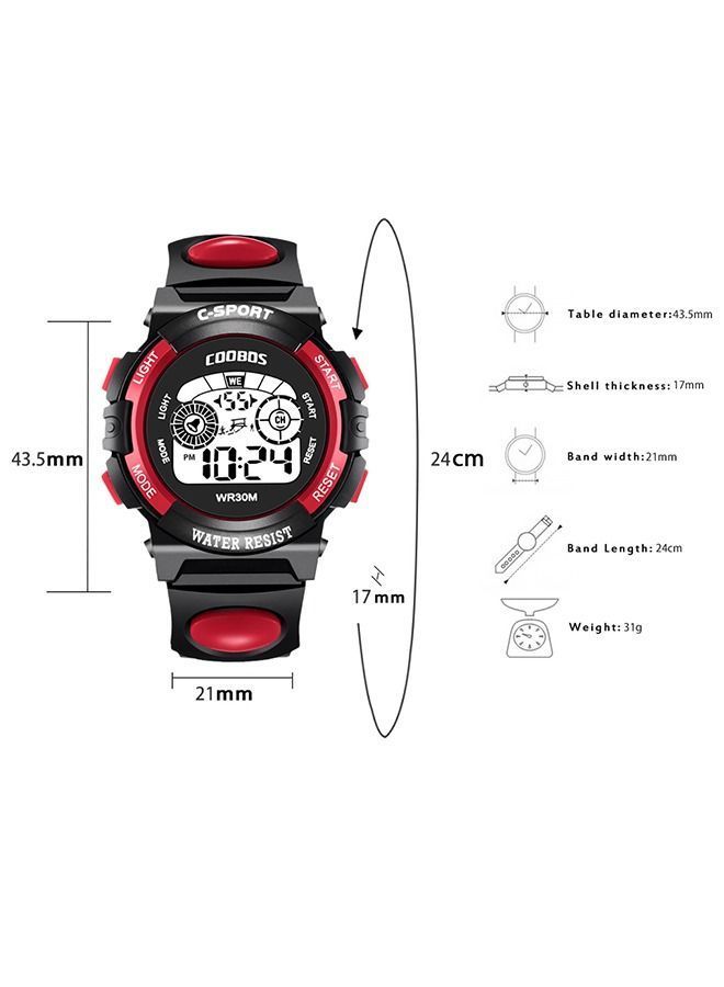 COOBOS Kids Water Resistant Rubber Digital Watch Black/Red - Image 3