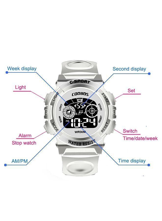 COOBOS Kids Water Resistant Rubber Digital Watch Black/Red - Image 5
