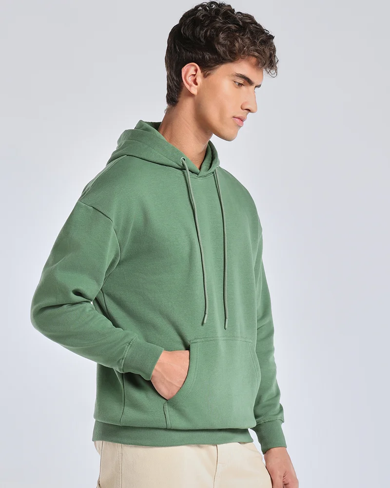 bewakoof Men's Green Oversized Hoodies