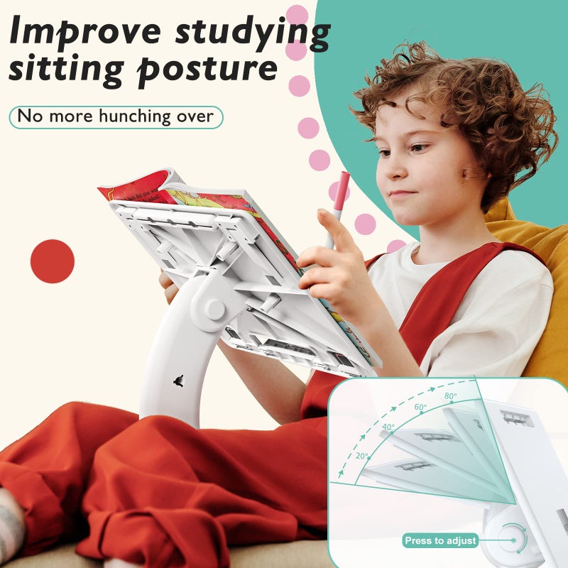 bifine Lap Desk Kids, Laptop Bed Tray, Foldable Car Desk, Portable Stand for Couch Sofa Bed Floor, Book Holders for Reading Hands Free (White) - Image 2