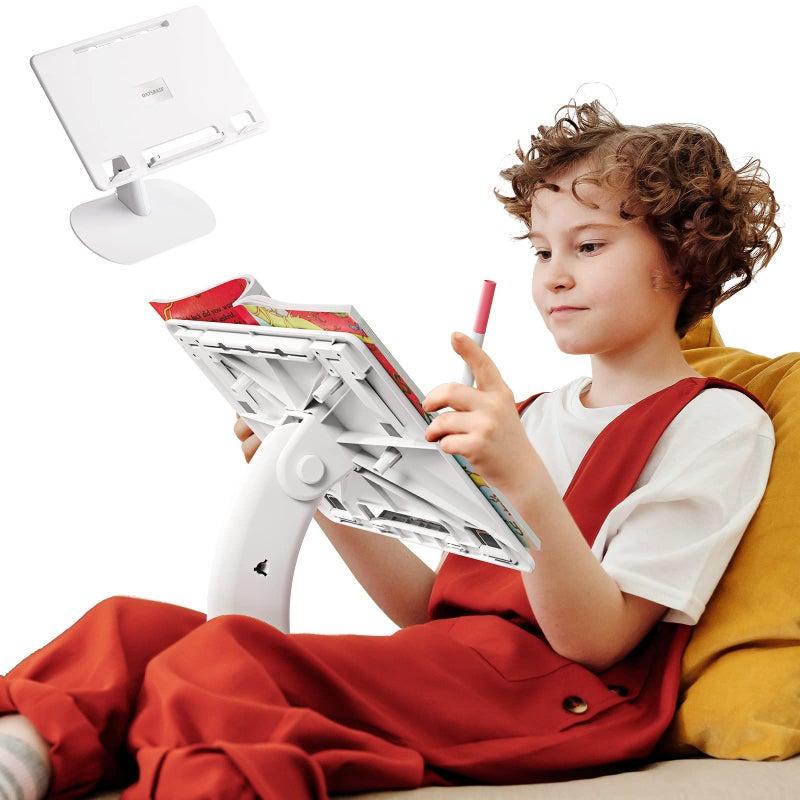 bifine Lap Desk Kids, Laptop Bed Tray, Foldable Car Desk, Portable Stand for Couch Sofa Bed Floor, Book Holders for Reading Hands Free (White) - Image 1