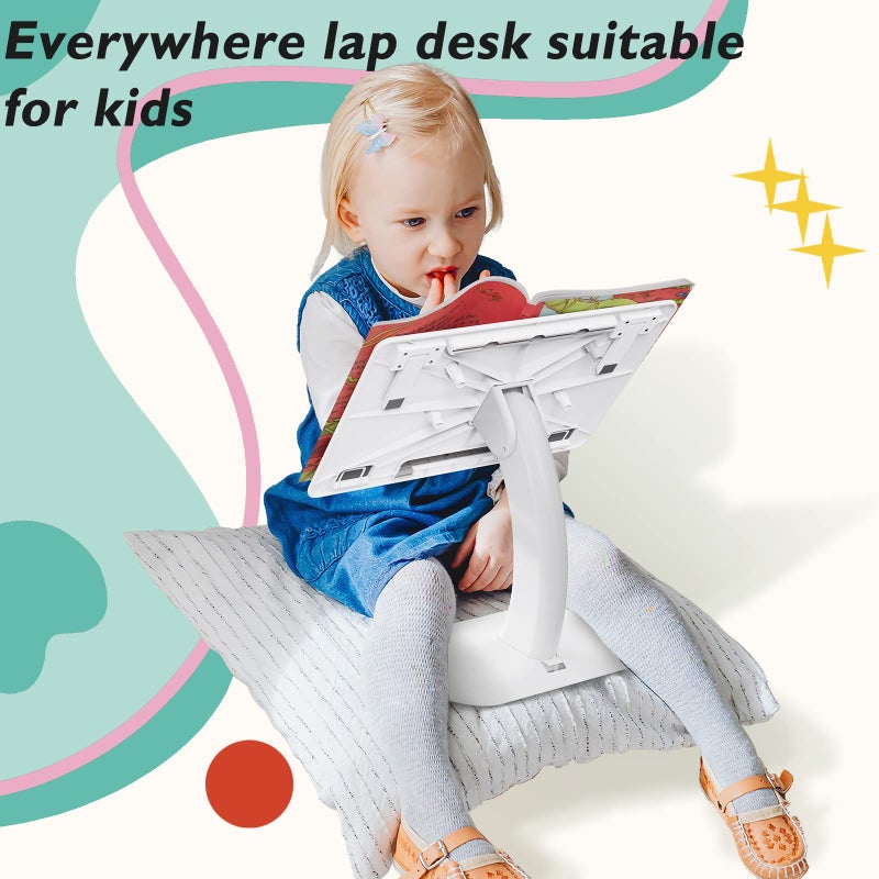 bifine Lap Desk Kids, Laptop Bed Tray, Foldable Car Desk, Portable Stand for Couch Sofa Bed Floor, Book Holders for Reading Hands Free (White) - Image 3