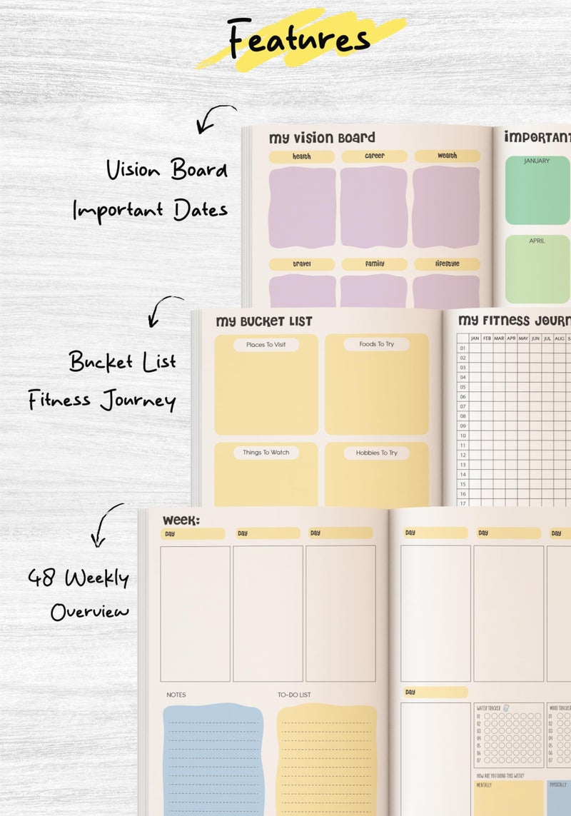 KALP Undated Daily Journal Planner KIT with Pocket Diary, 2 Posters, 300+Stickers, Magnetic Bookmark - Hard Bound, 80 GSM - 304 pages, 48 Weekly Spreads, Monthly View, Habit & Budget Tracker (Floral) - Image 3