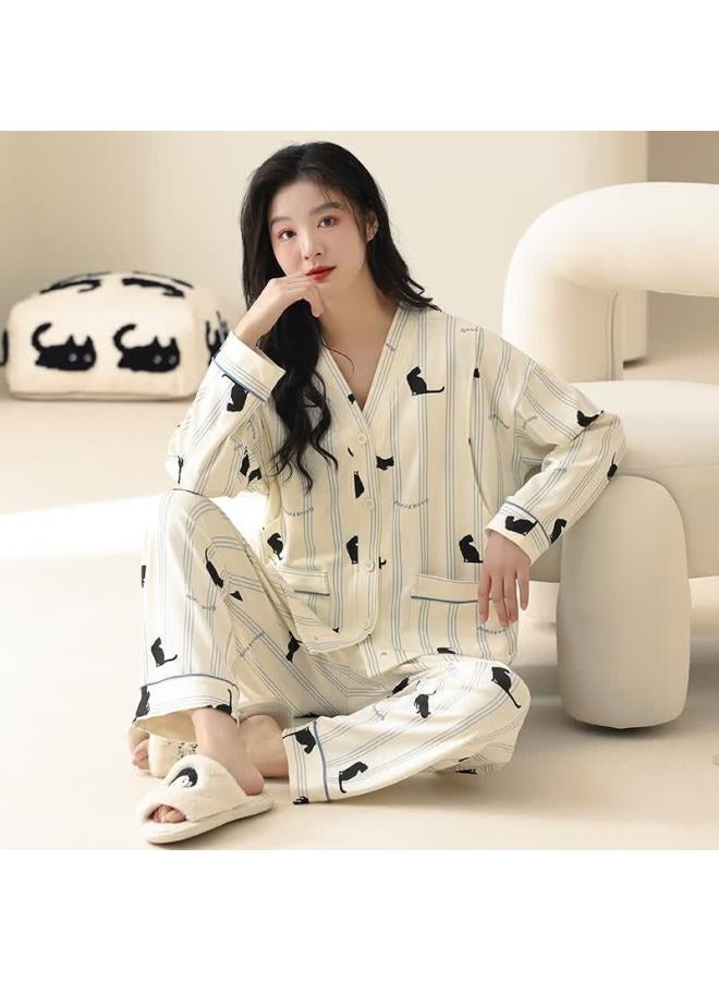 Yuzhaolin Postpartum Maternity Nursing Pajamas Women's Pure Cotton Absorbent Autumn And Winter 25th Anniversary New Product Maternity Breastfeeding Home Clothes - Image 3