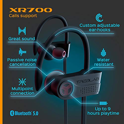 TREBLAB XR700 Wireless Earbuds - Bluetooth 5.0, IPX7 Waterproof, Noise Cancelling, Adjustable Earhooks, 9H Battery, Deep Bass, Mic - Sports Running Headphones for Workouts, Gym, Travel - Image 5