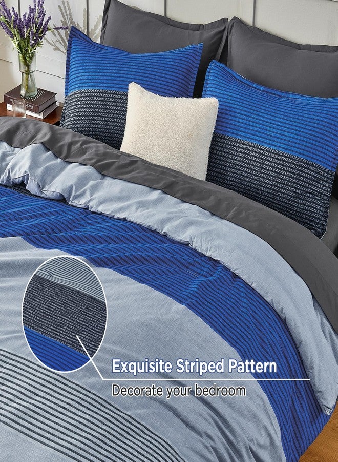 Andency طقم لحاف أندينسي بحجم كوين، 7 قطع - أزرق رمادي مرقع، خفيف الوزن، طقم سرير كامل ناعم مرقع بالكامل مناسب لجميع الفصول، يتضمن لحافًا، شرشفًا مطاطيًا وشرشفًا مسطحًا، أغطية وسائد وأغطية وسائد مزخرفة. - Image 2