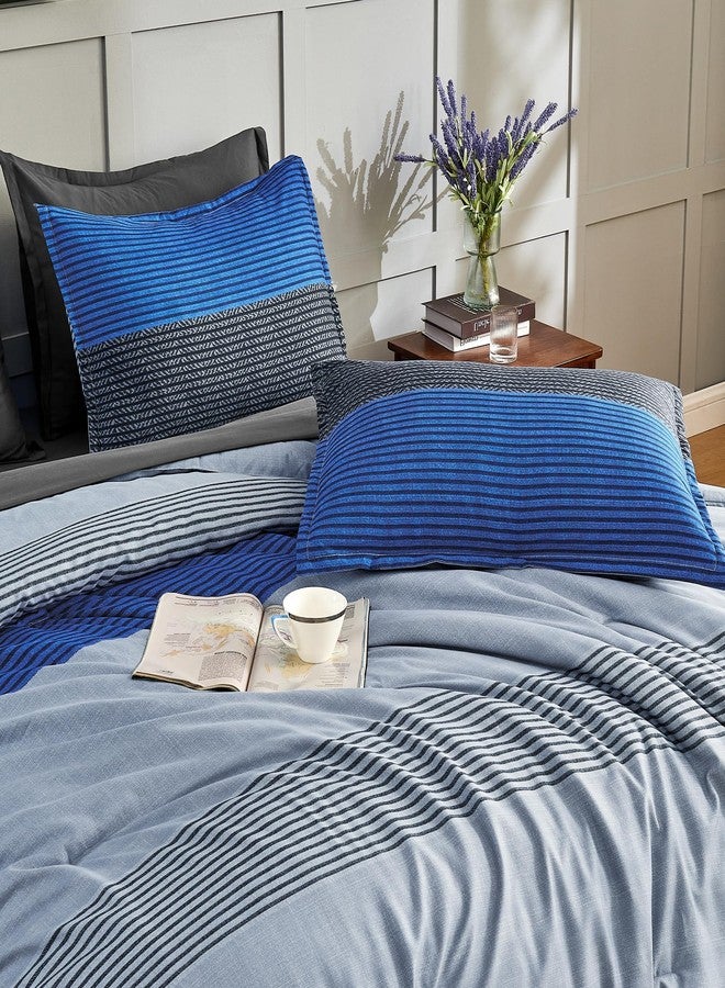 Andency طقم لحاف أندينسي بحجم كوين، 7 قطع - أزرق رمادي مرقع، خفيف الوزن، طقم سرير كامل ناعم مرقع بالكامل مناسب لجميع الفصول، يتضمن لحافًا، شرشفًا مطاطيًا وشرشفًا مسطحًا، أغطية وسائد وأغطية وسائد مزخرفة. - Image 5
