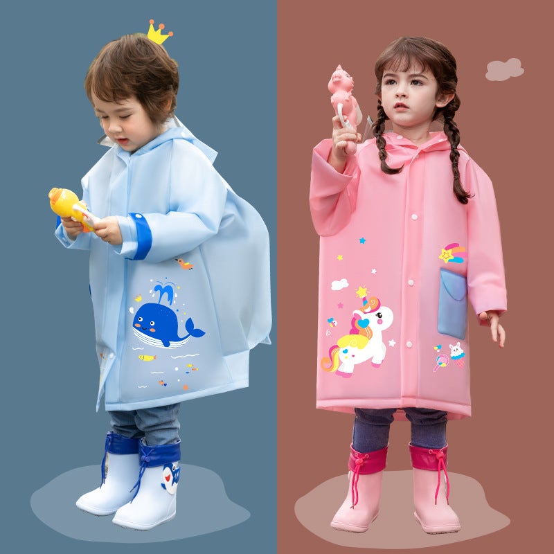 Children'S Raincoat Boys And Girls Large Brim Kidsren Baby Waterproof Eva Environmentally Friendly Poncho With School Bag Kindergarten - Image 3