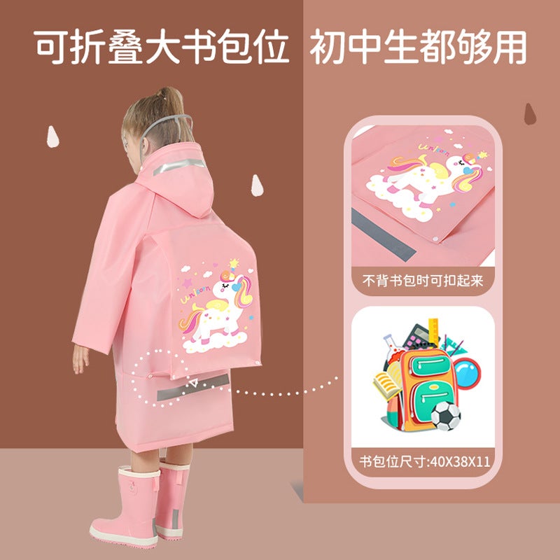 Children'S Raincoat Boys And Girls Large Brim Kidsren Baby Waterproof Eva Environmentally Friendly Poncho With School Bag Kindergarten - Image 4