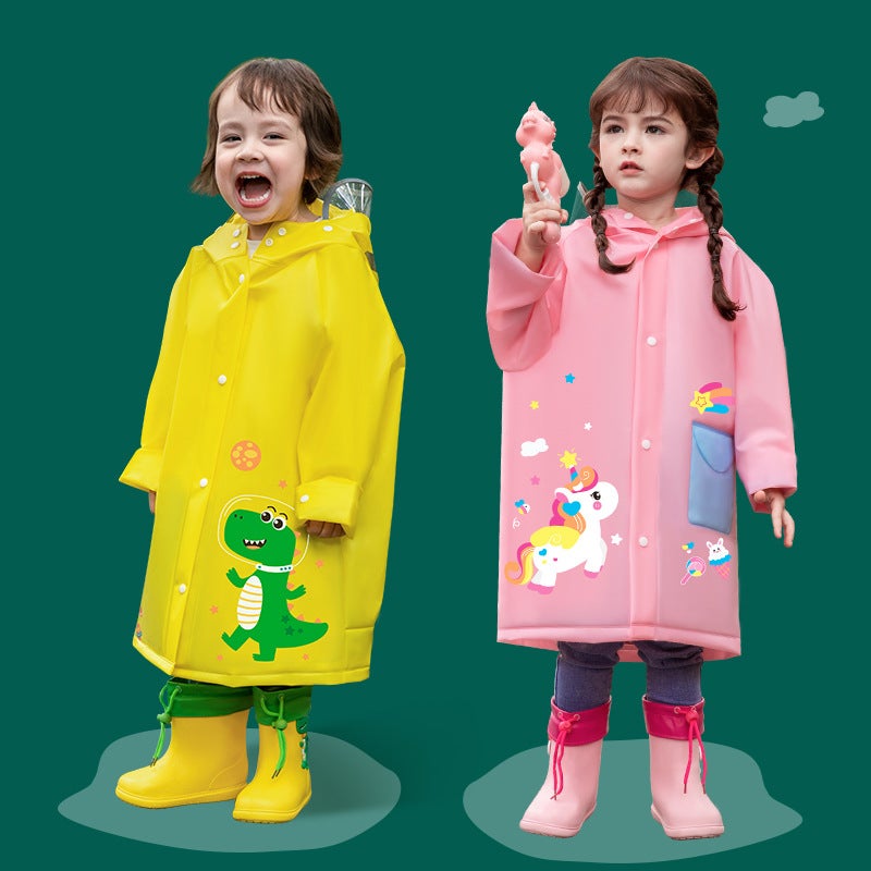 Children'S Raincoat Boys And Girls Large Brim Kidsren Baby Waterproof Eva Environmentally Friendly Poncho With School Bag Kindergarten - Image 2
