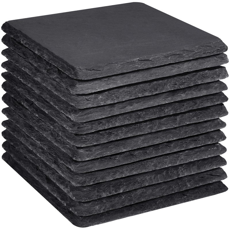 Slate Coasters Set 12 MAPRIAL 4 Inch Square Rustic Black Stone Coasters for Drinks with AntiScratch Backing for Halloween Bar Kitchen Housewarming Gifts Home Decor