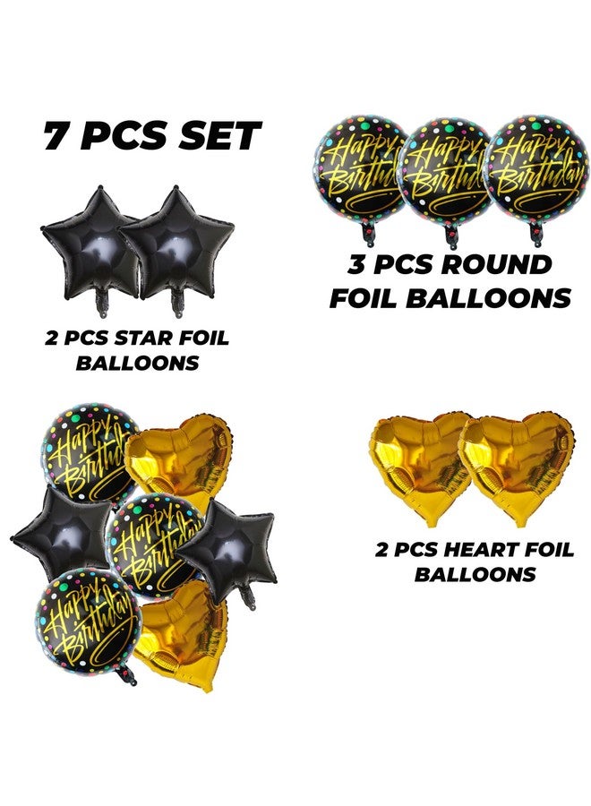توي إكس إي بالونات عيد ميلاد سعيد من TOYXE، باقة من البالونات المعدنية باللون الذهبي والأسود، عبوة من 7 قطع - Image 2