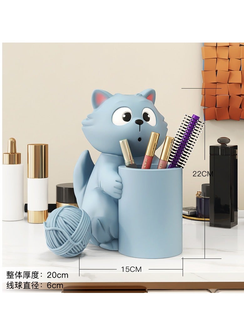 general Cat Pen Holder Ornament Home Accessories Cute Children Boys Girls Desktop Desk Office Storage Bucket Gift (White)  - Image 3