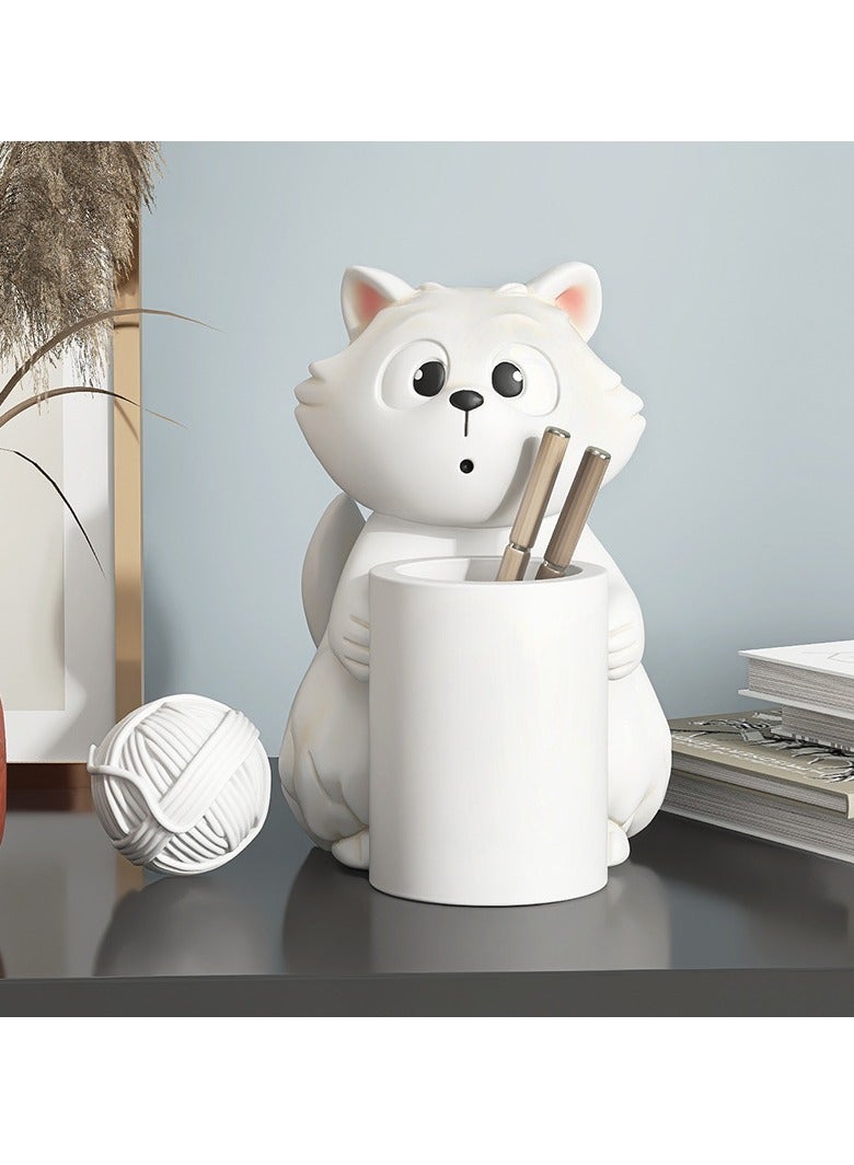 general Cat Pen Holder Ornament Home Accessories Cute Children Boys Girls Desktop Desk Office Storage Bucket Gift (White)  - Image 1