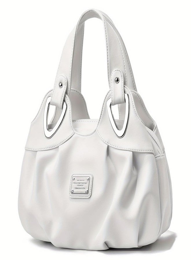 Pocadri Fashion Vegan Leather Handbag for Women Multi Pocket Large Tote Bags Satchel Printed Purses Soft Hobo Bag, White, One size - Image 1