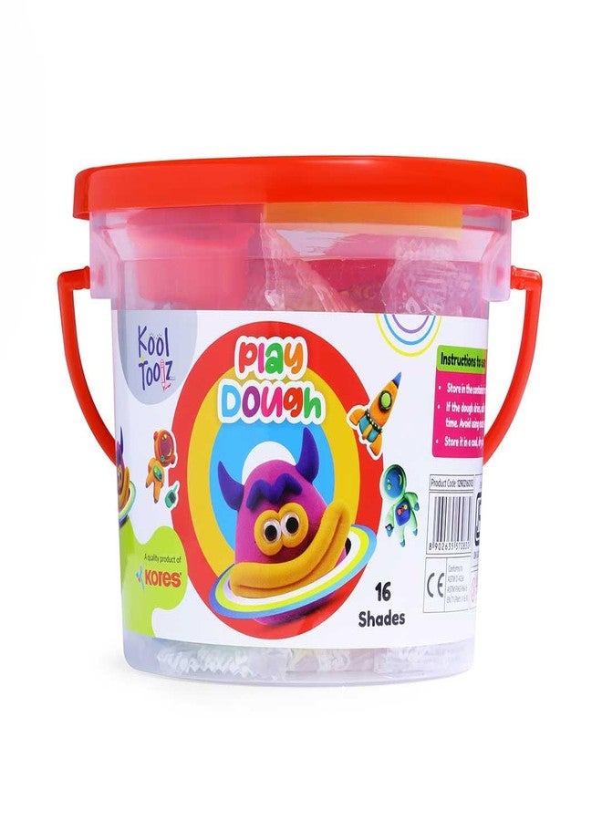 Kores Play Dough - 400 g (16 Shades) | Non-Toxic Soft Modelling Clay with 8 Moulds, 2 Impression Moulds, 1 Cutter & 1 Roller |Creative Art Set for Kids | Fun Learning & Sensory Play Bucket