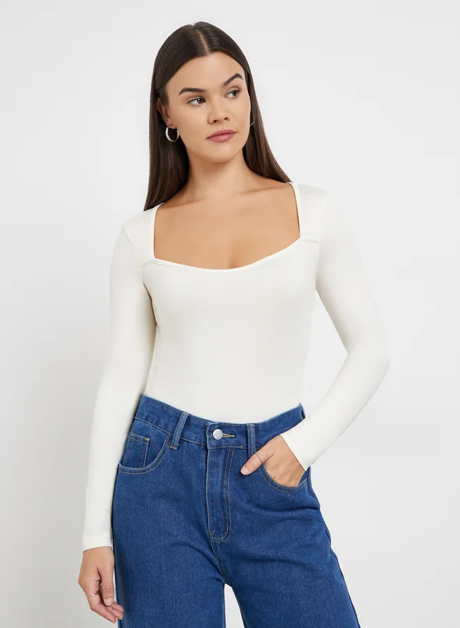 Styli Styli Cream Sweetheart Neck Bodysuit