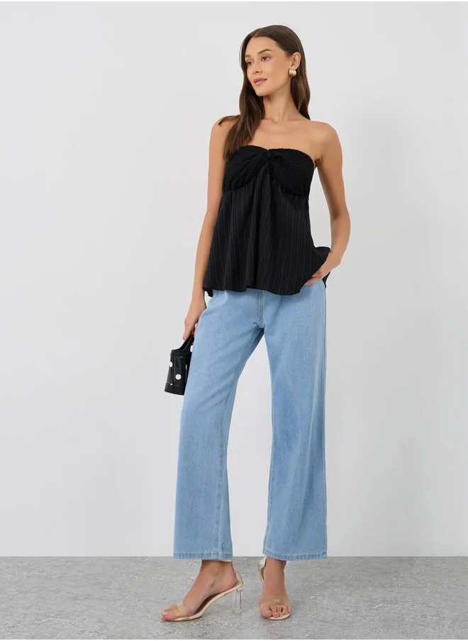 ستايلي Styli Textured Twisted Front Bandeau Neck Top
