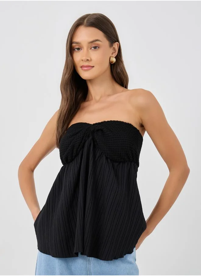 ستايلي Styli Textured Twisted Front Bandeau Neck Top