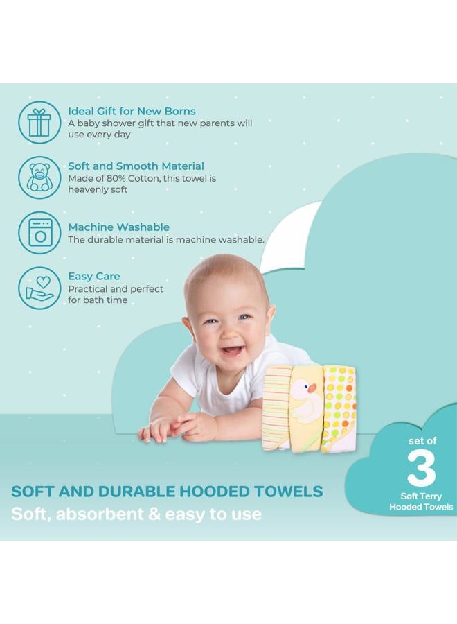 Spasilk Hooded Towel Set for Newborn Boys and Girls, Soft Terry Towel Set, Pack of 3, Yellow Duck - Image 5
