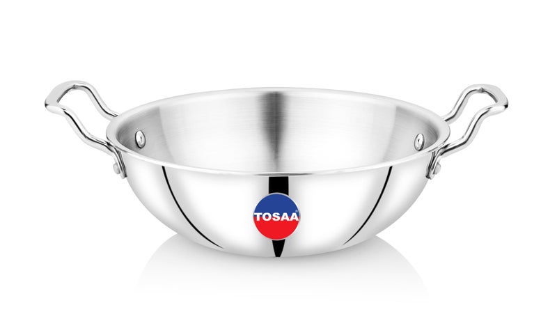 Tosaa Triply Stainless Steel 24 cm Kadai/Indian Wok|Even Heat Distribution| Consumes Less Oil|Easy to Clean|Gas Stove Compatible - 2000 ml - Image 2