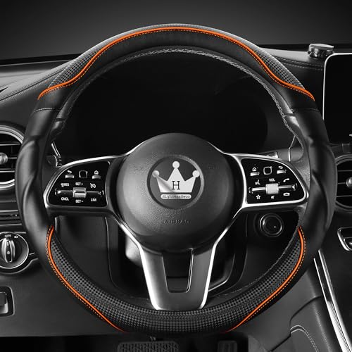 HighnessHwoo 3D Car Steering Wheel Cover Comfort Grip Massage Sporty AntiSlip Carbon Fiber Faux Leather for Sedan SUV Universal Fit Car Handle Covers for All Seasons 14751515in Orange - Image 1