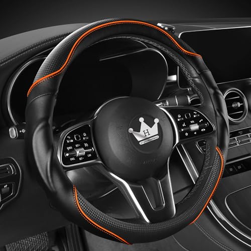 HighnessHwoo 3D Car Steering Wheel Cover Comfort Grip Massage Sporty AntiSlip Carbon Fiber Faux Leather for Sedan SUV Universal Fit Car Handle Covers for All Seasons 14751515in Orange - Image 3