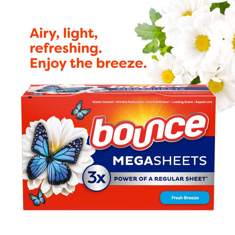 Bounce Mega Dryer Sheets, Fresh Breeze, 130 Count, Mega Fabric Softener Sheets with Static Control, Wrinkle Reduction, Extra Softness, Lasting Scent, Repels Lint - Image 5