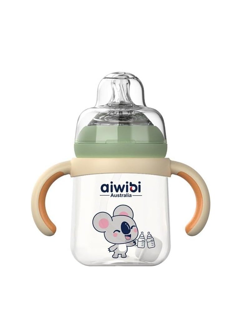 aiwibi زجاجة رضاعة للأطفال - خالية من BPA، تصميم مضاد للمغص، قبضة سهلة، عنق واسع لسهولة التنظيف، متينة وخفيفة الوزن للأطفال والرضع (أخضر، 240 مل)